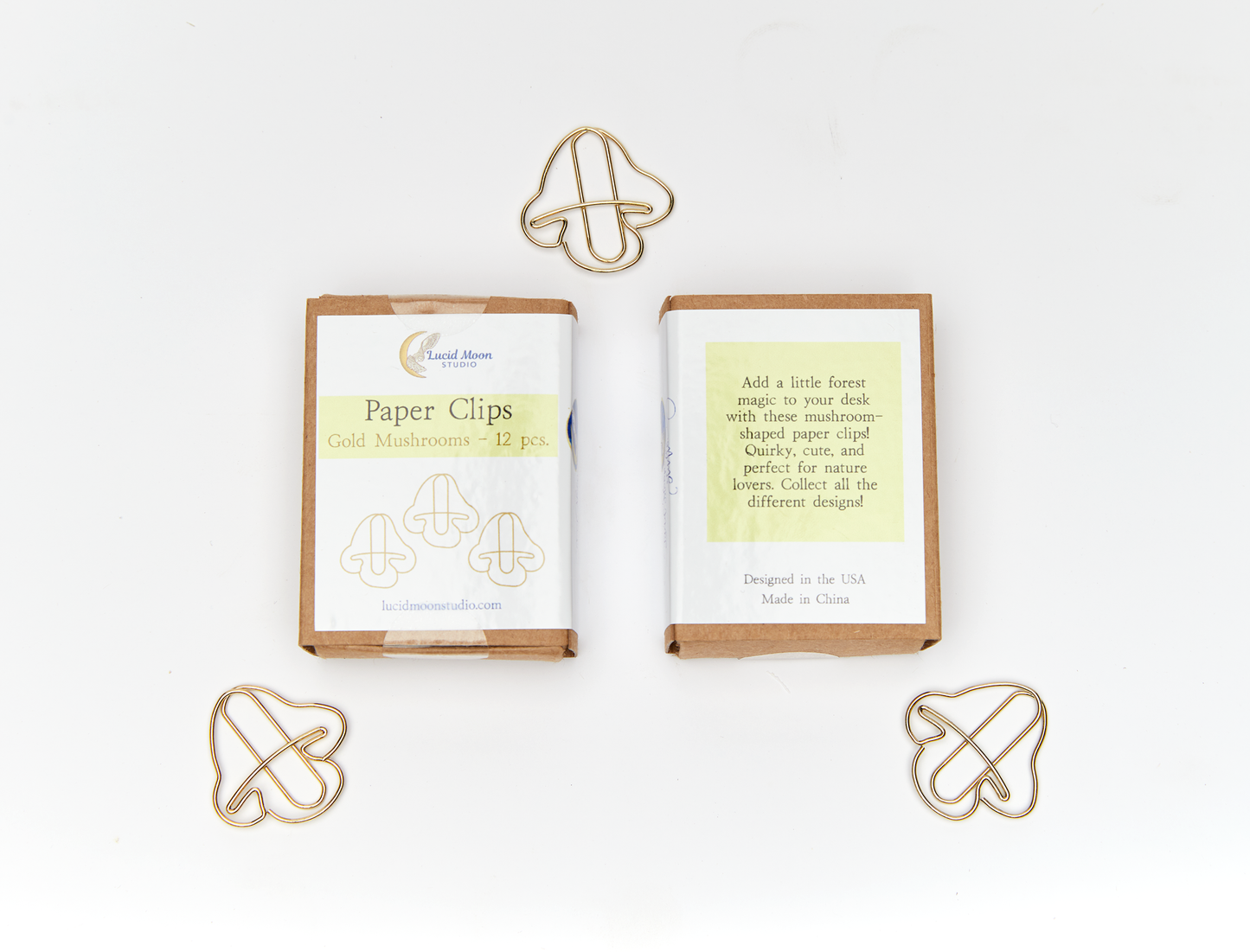 Gold Mushrooms Boxed Paper Clips - Set of 12