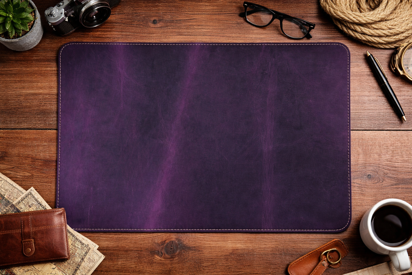 Premium Genuine Leather Mouse Pad, Stitched Edges