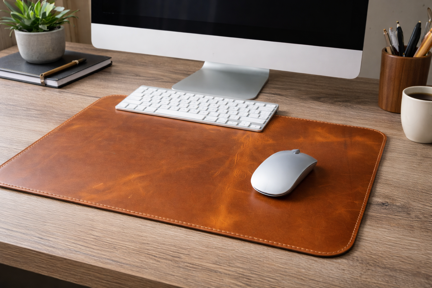 Premium Genuine Leather Mouse Pad, Stitched Edges