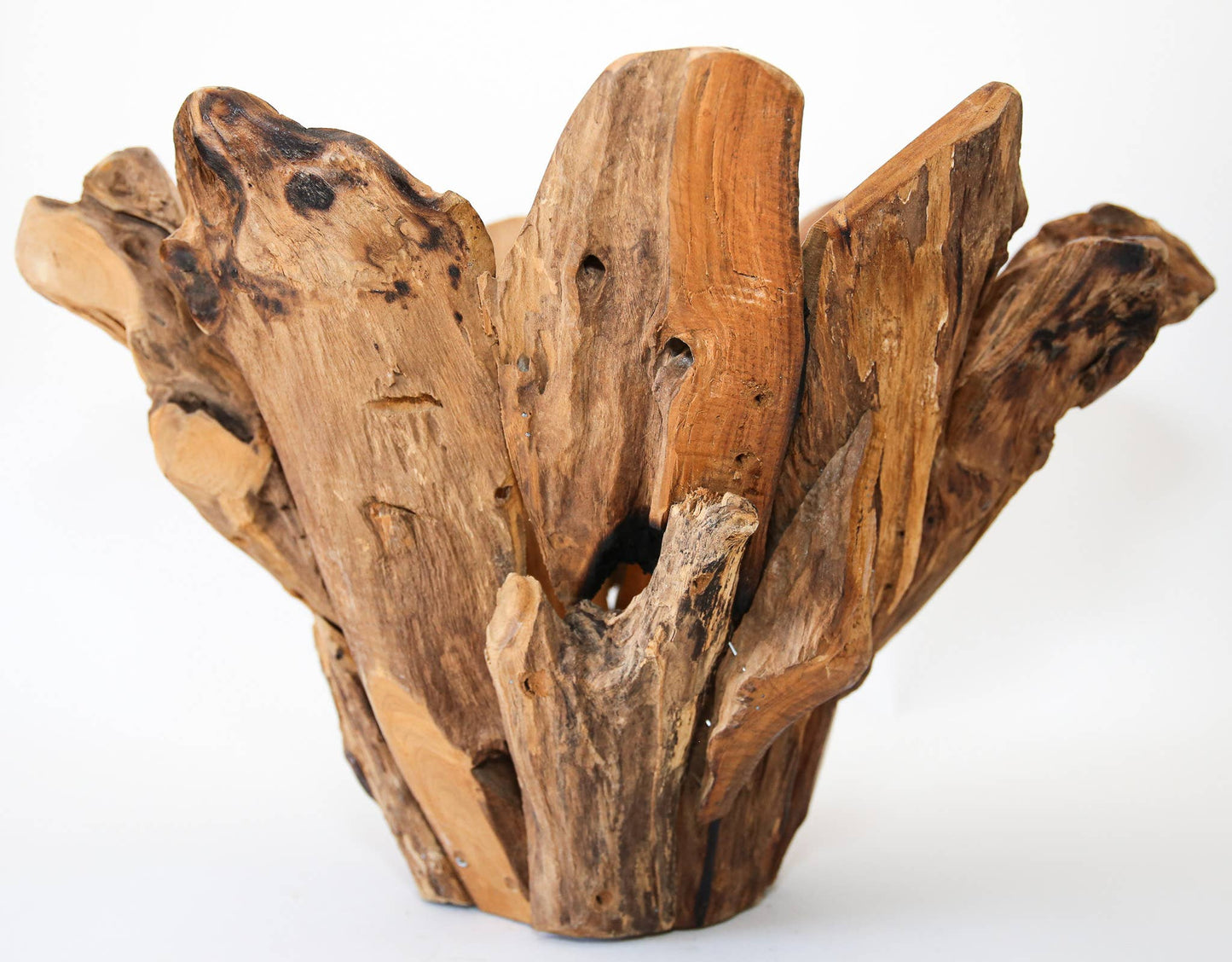 18" Teak Tulip Bowl – Handcrafted Natural Wood Vessel