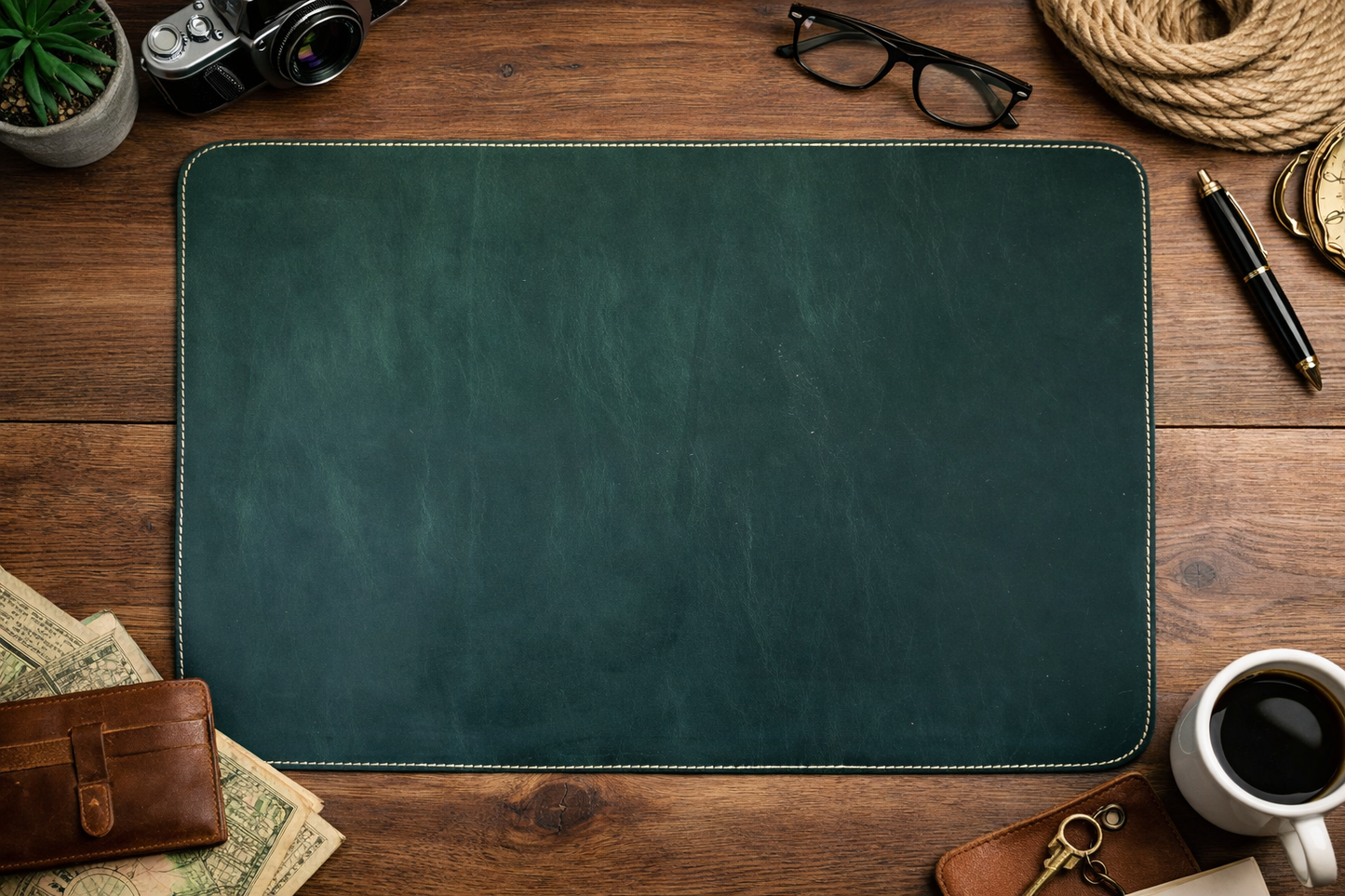 Premium Genuine Leather Mouse Pad, Stitched Edges