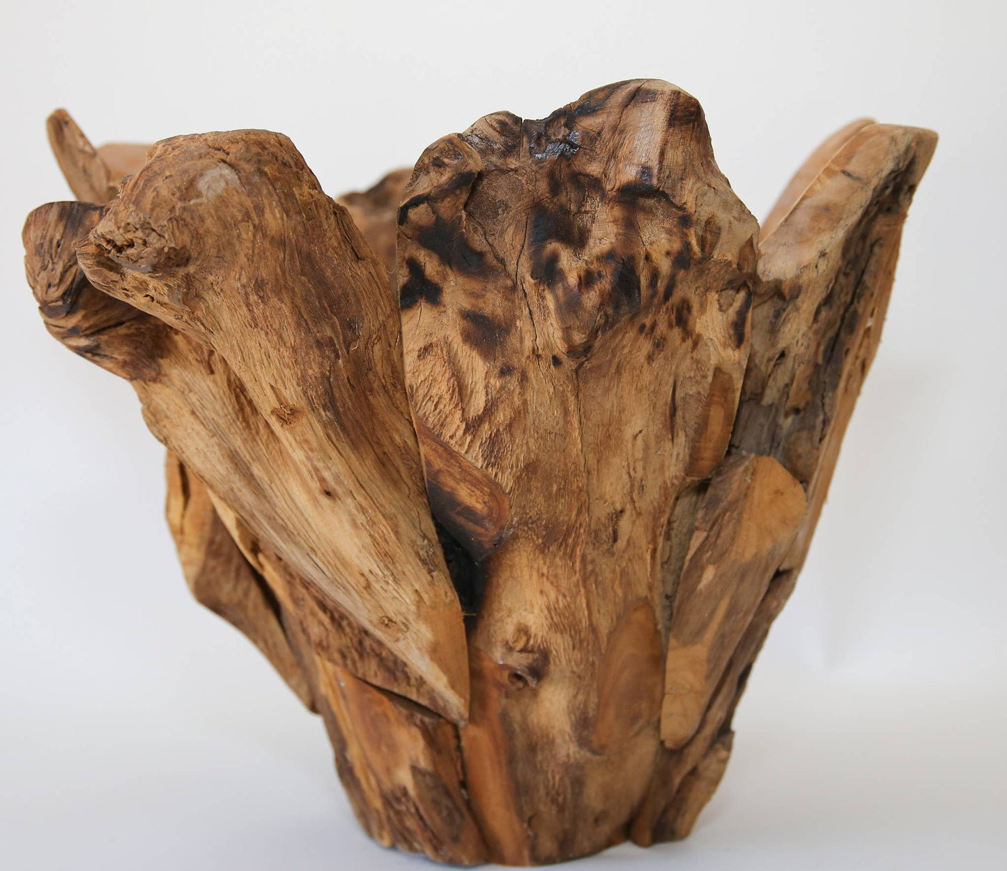 18" Teak Tulip Bowl – Handcrafted Natural Wood Vessel