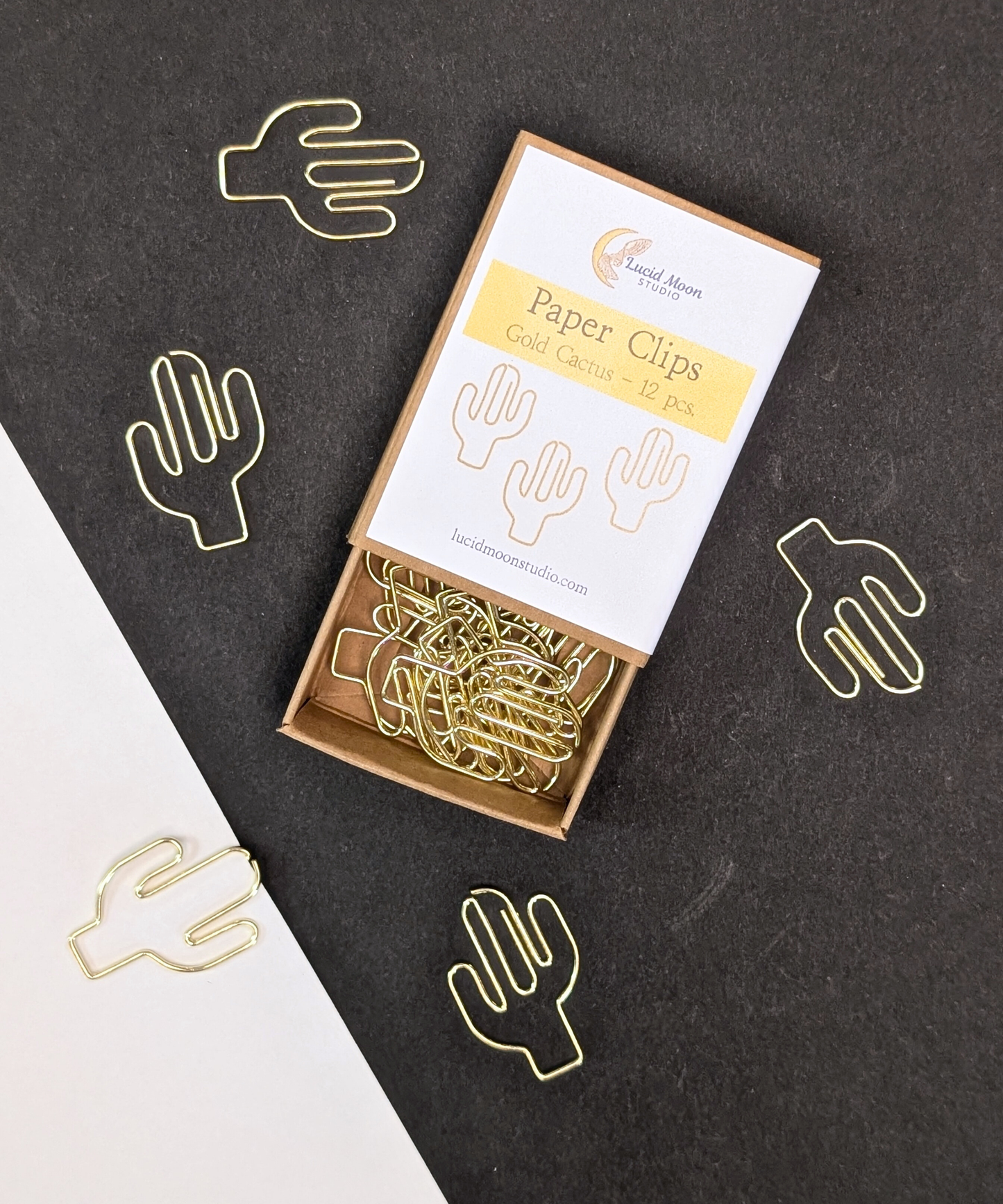 Gold Cactus Boxed Paper Clips - Set of 12