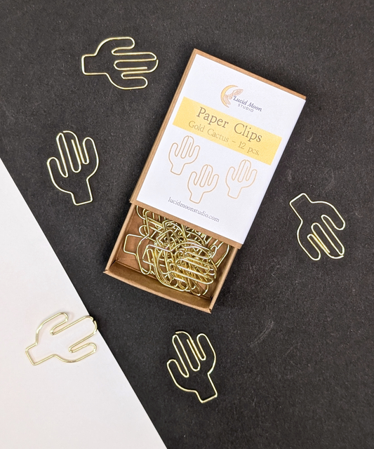 Gold Cactus Boxed Paper Clips - Set of 12