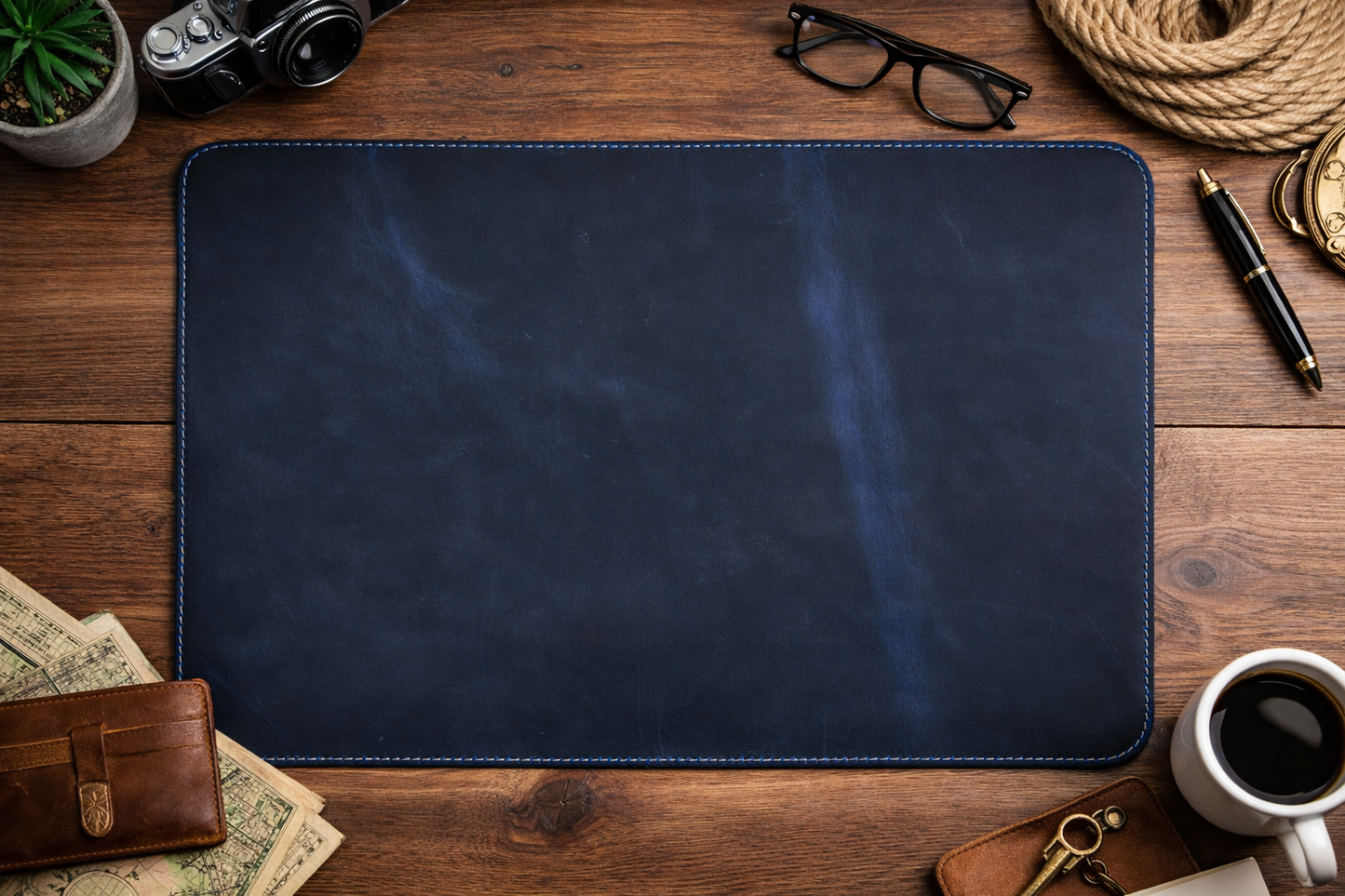 Premium Genuine Leather Mouse Pad, Stitched Edges