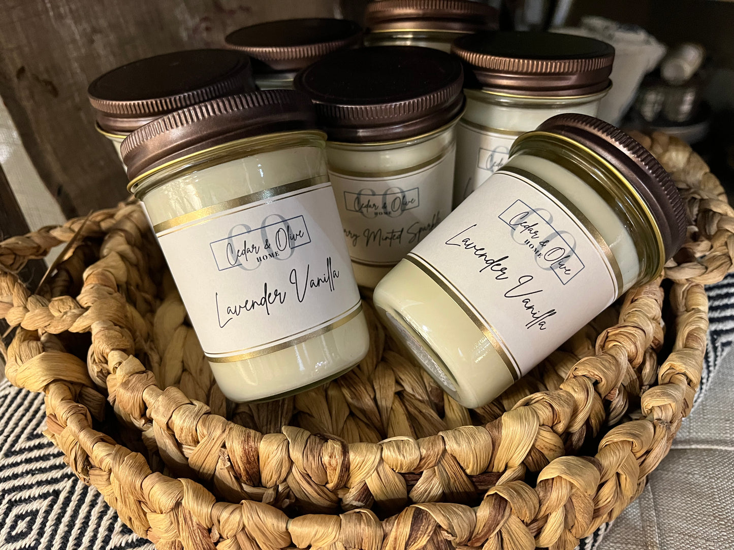 Cedar & Olive 8oz Mason Jar Soy Candles with Rustic  Lid