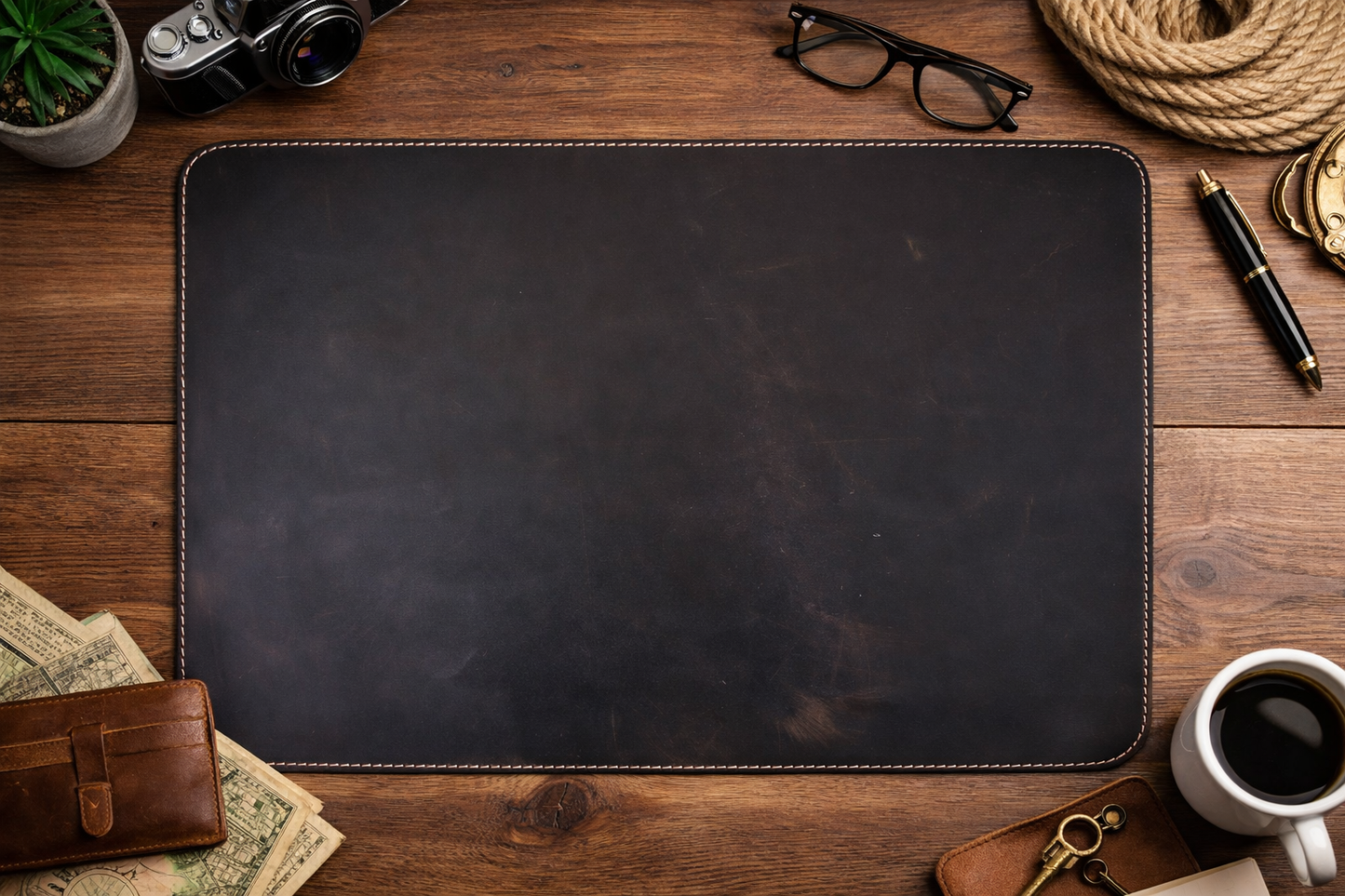 Premium Genuine Leather Mouse Pad, Stitched Edges