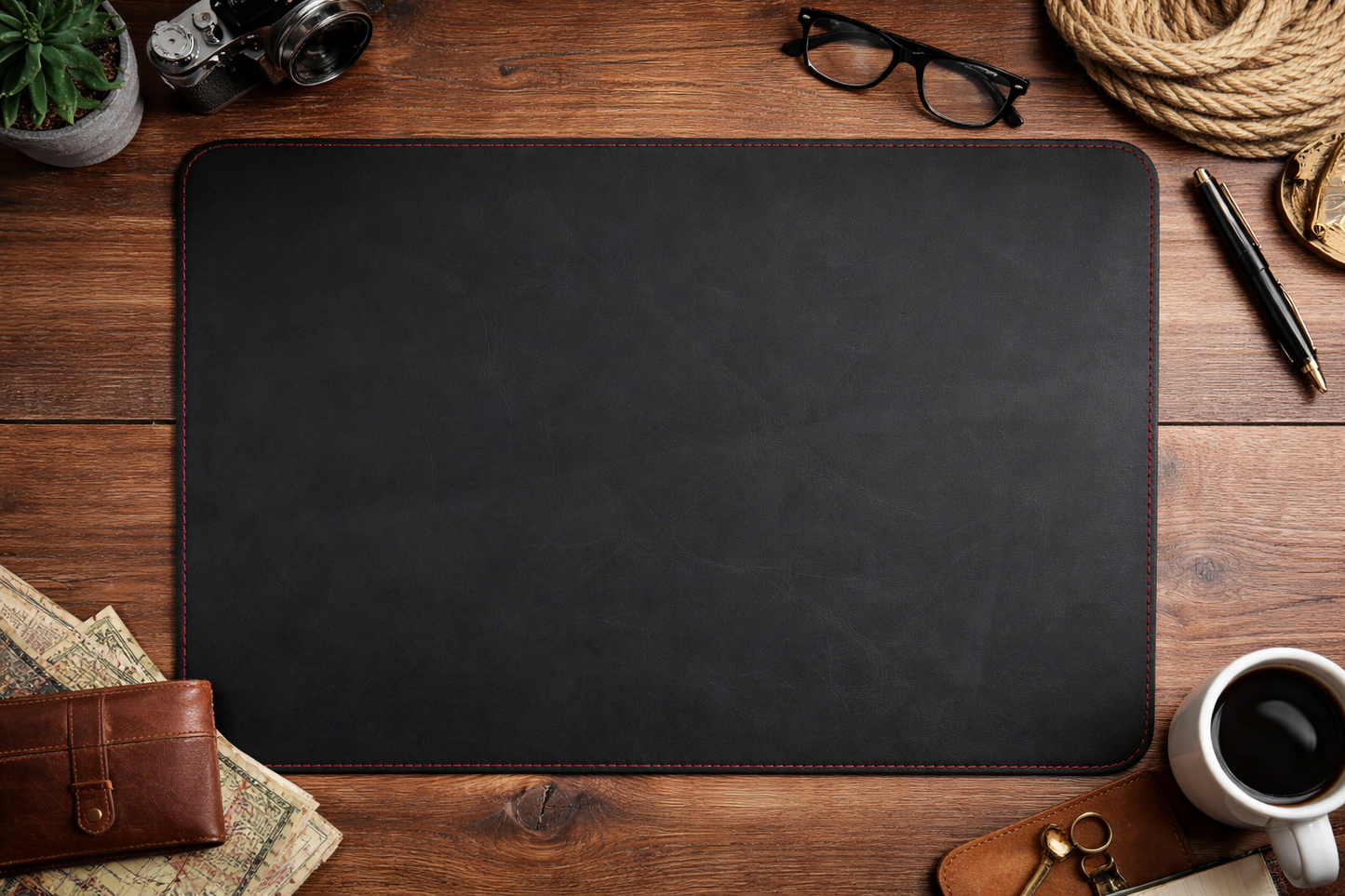 Premium Genuine Leather Mouse Pad, Stitched Edges