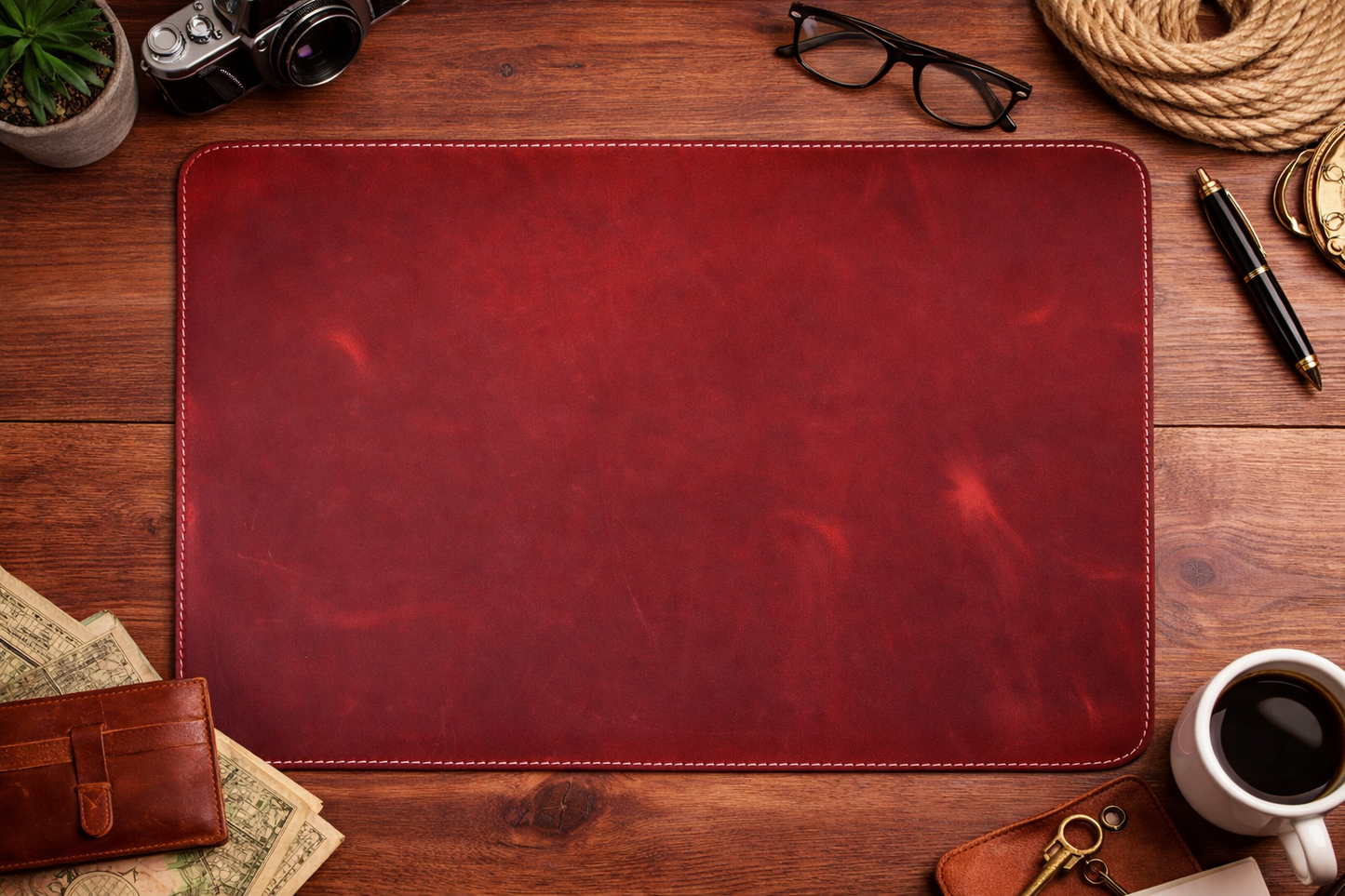 Premium Genuine Leather Mouse Pad, Stitched Edges