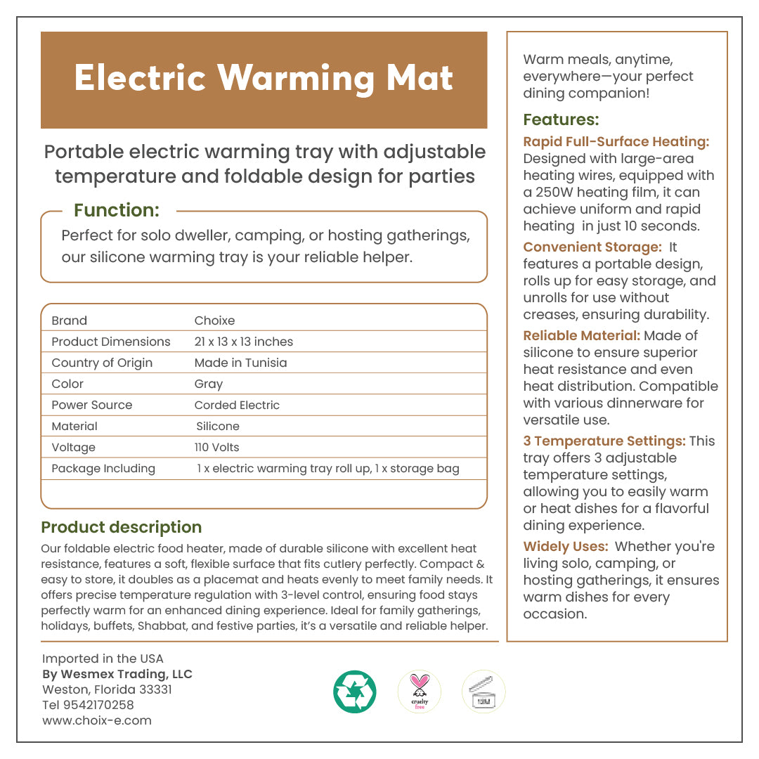Electric Food Warmer Mat -Portable and Flexible.